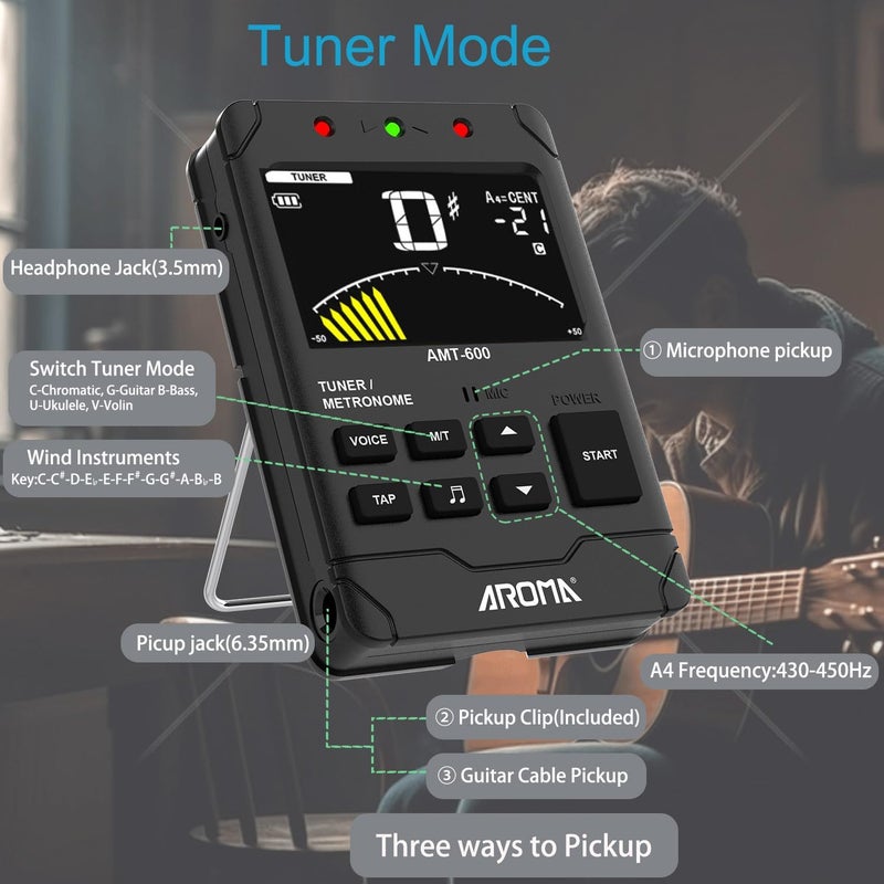 Moreup Digital Metronome Tuner Tone Generator, 3 in 1 Rechargeable Voice Counting Tap Musical Instruments Tool w/Clip-on Microphone - Image 4